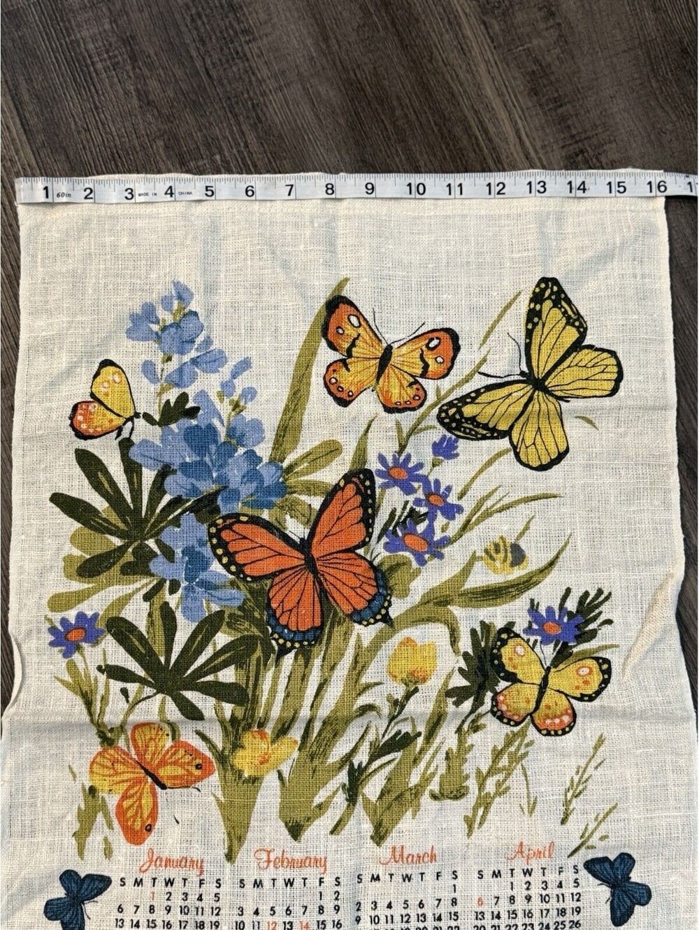 Vintage 1980 Linen Kitchen Calendar Tea Towel or Wall Hanging Butterflies - Picture 2 of 4